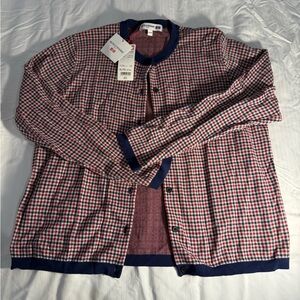 Uniqlo Ines De La Fressange Red and Blue Checkered Cardigan NWT